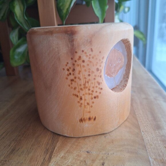 Wooden Candle Holder Leaf Fall Rustic Tree Cabin Cottage Country Wax 5 Inch Tall - Picture 6 of 10